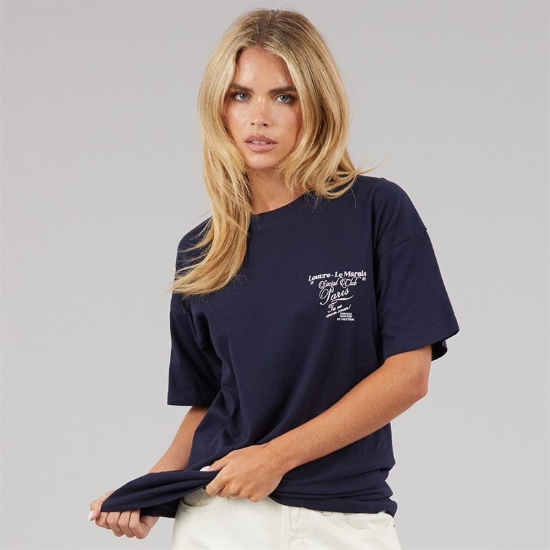 Brave Soul Womens Louvre T-Shirt Navy/Pink Body/Print - Image 2