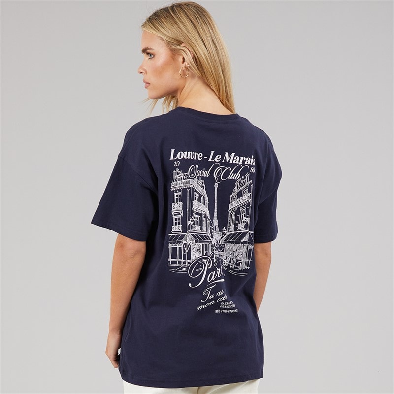 Brave Soul Womens Louvre T-Shirt Navy/Pink Body/Print - Image 3