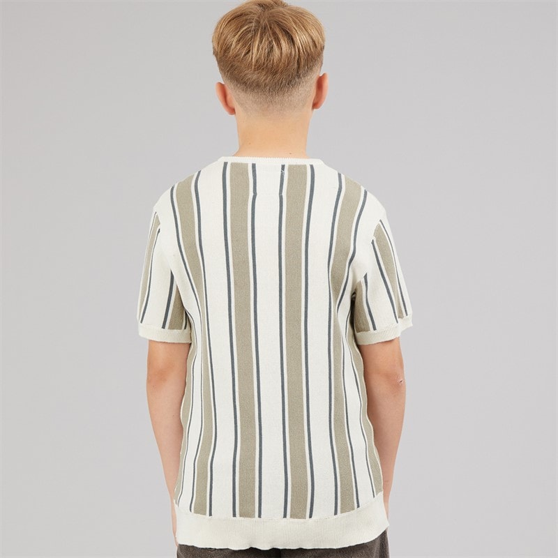 Brave Soul Boys Gillam Knitted T-Shirt Cream/Light Green/Mid Green - Image 2