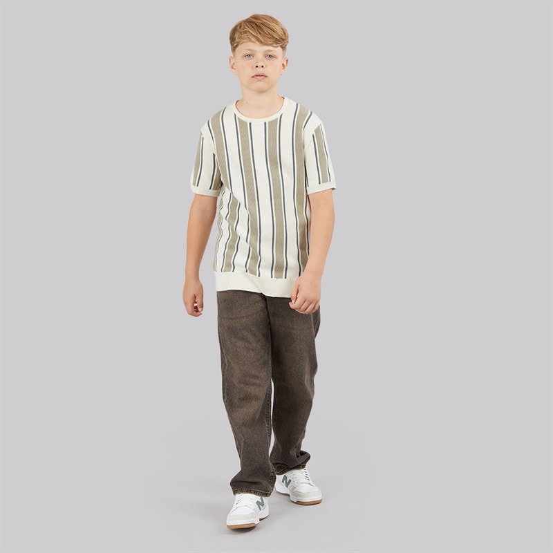 Brave Soul Boys Gillam Knitted T-Shirt Cream/Light Green/Mid Green - Image 3