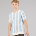 Brave Soul Boys Gillam Knitted T-Shirt Cream/Pale Blue/Light Grey