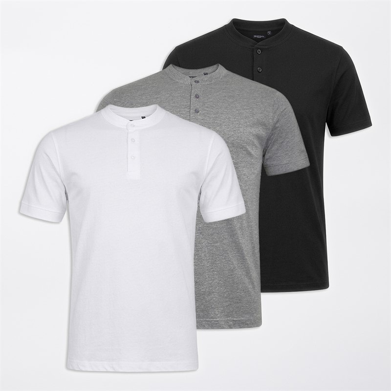 Brave Soul Mens Hiroshi Three Pack Polo Shirts Optic White/Jet Black/Light Grey Marl - Image 1