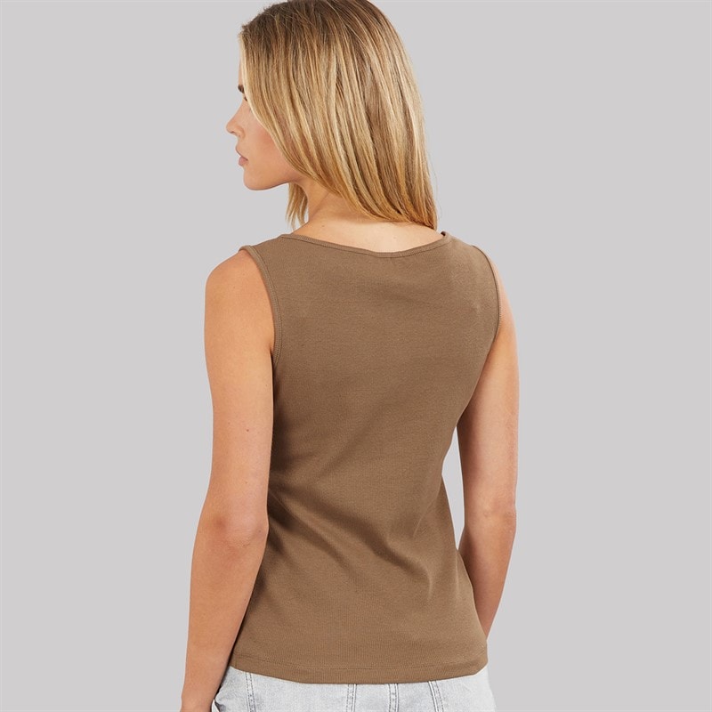 Brave Soul Womens Quantum Button Down Vest Mocha - Image 2