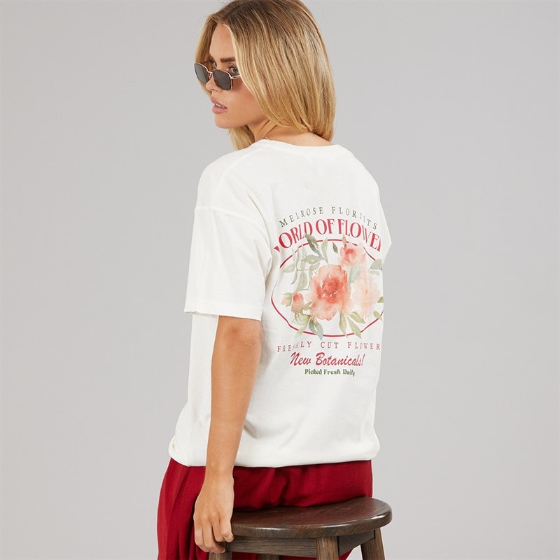 Brave Soul Womens Bloom Print T-Shirt Cream