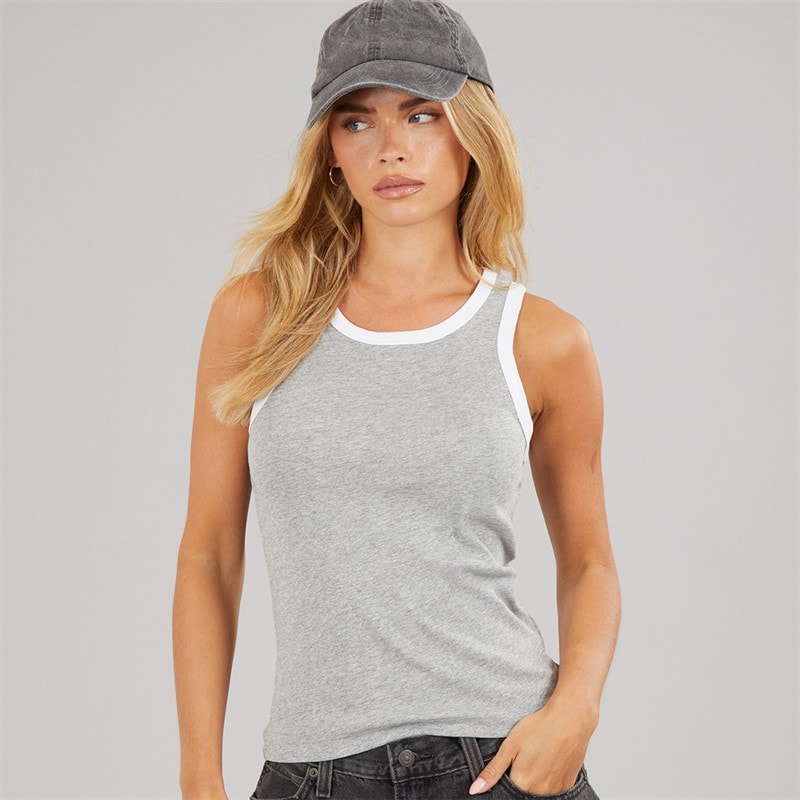 Brave Soul Womens Lucie Contrast Vest Grey Marl/White