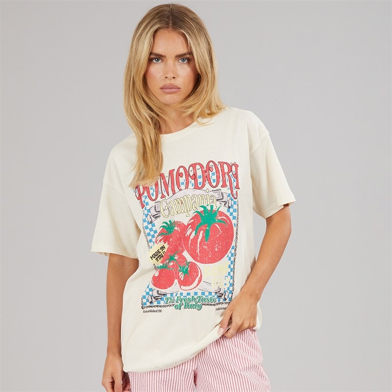 Brave Soul Womens Oversized Graphic T-Shirt Cream