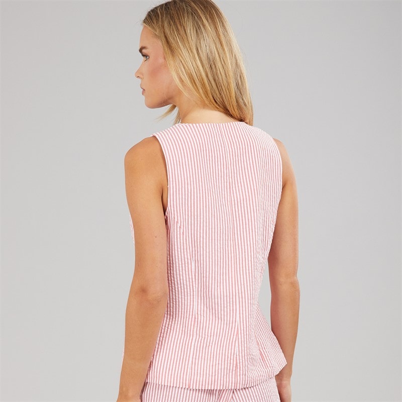 Brave Soul Womens Bowen Tie Waistcoat Red/White - Image 2
