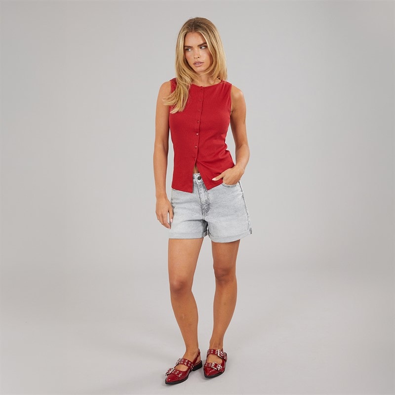 Brave Soul Womens Quantum Button Down Vest Red - Image 3