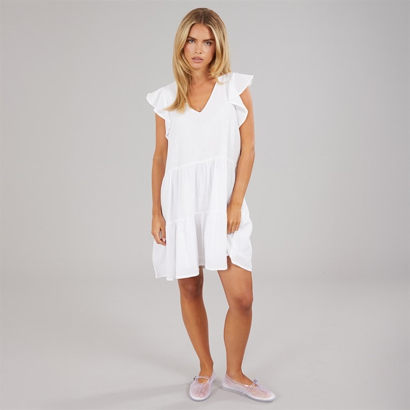Brave Soul Womens Cassie Short Sleeve Tiered Dress White - Image 3