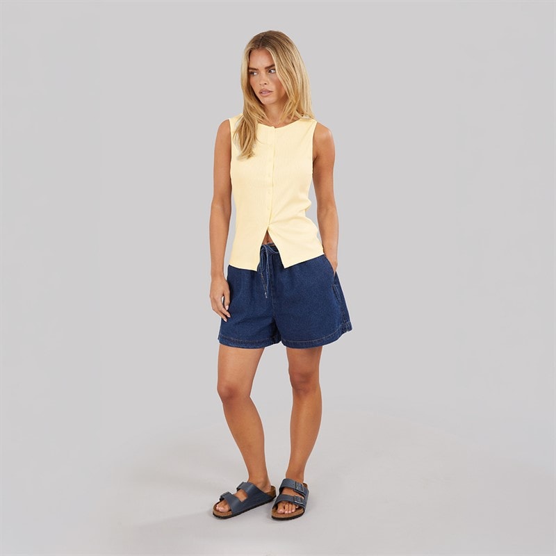 Brave Soul Womens Quantum Button Down Vest Pale Lemon - Image 3