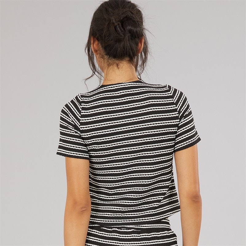 Brave Soul Womens Trixie Button Down T-Shirt Black/Cream - Image 2