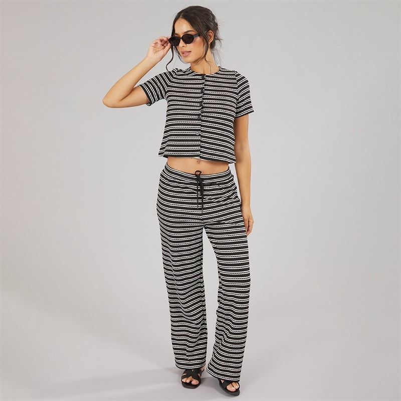 Brave Soul Womens Trixie Button Down T-Shirt Black/Cream - Image 3
