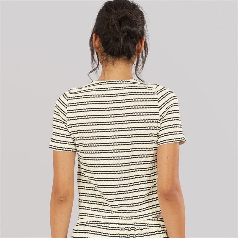 Brave Soul Womens Trixie Button Down T-Shirt Cream/Black - Image 2