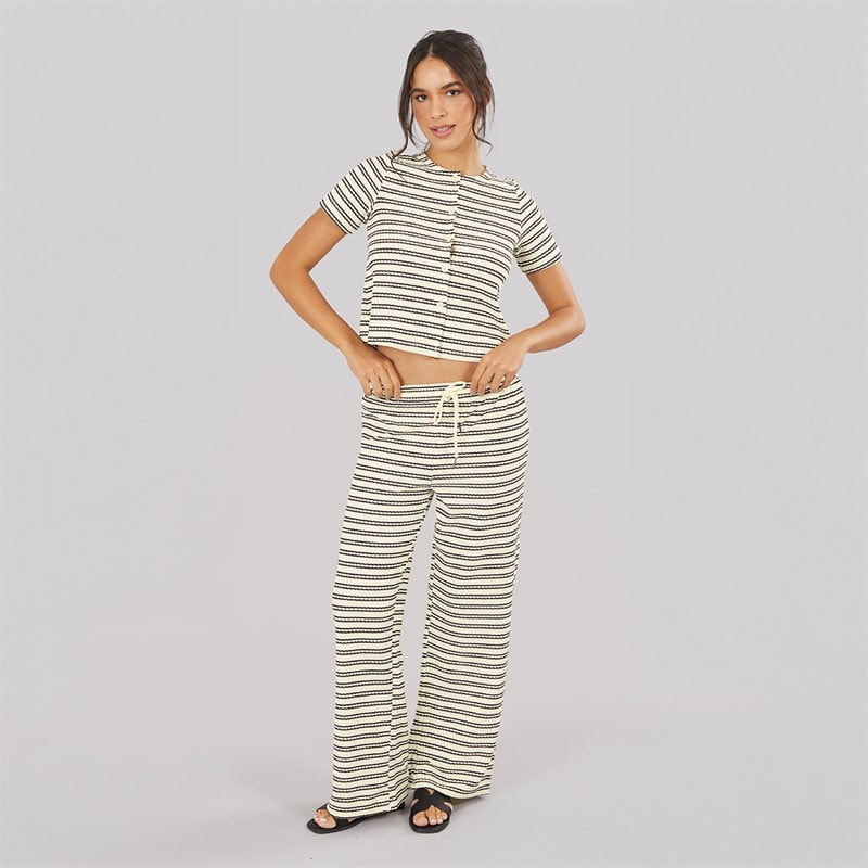 Brave Soul Womens Trixie Button Down T-Shirt Cream/Black - Image 3
