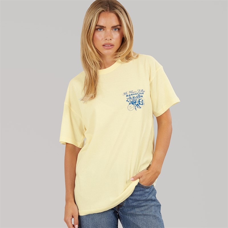 Brave Soul Womens Bloom Printed T-Shirt Yellow/Blue - Image 2
