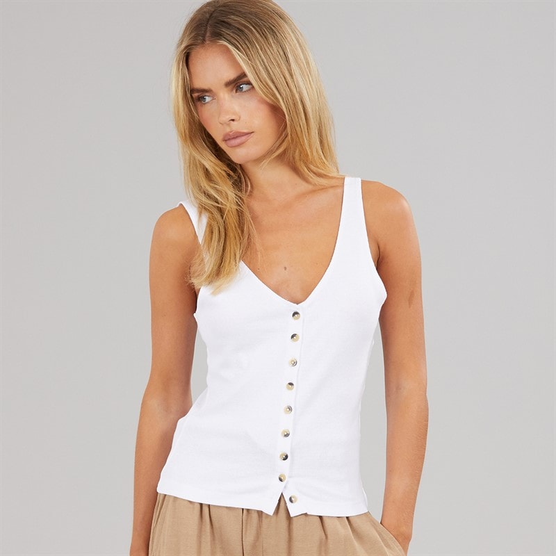 Brave Soul Womens Button Down Vest White White