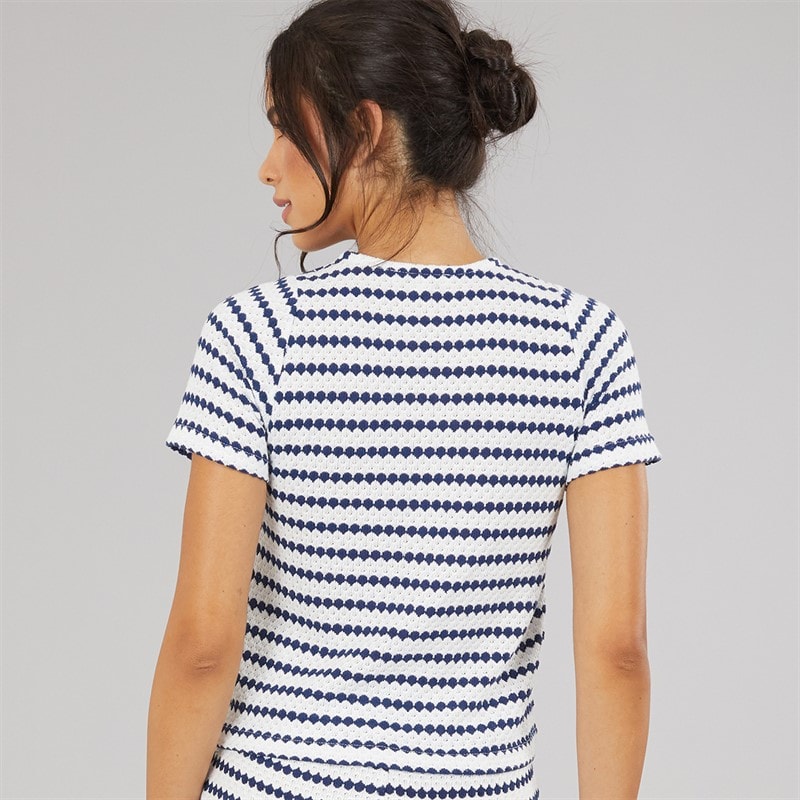 Brave Soul Womens Lynn Button Down T-Shirt Cream/Navy - Image 2