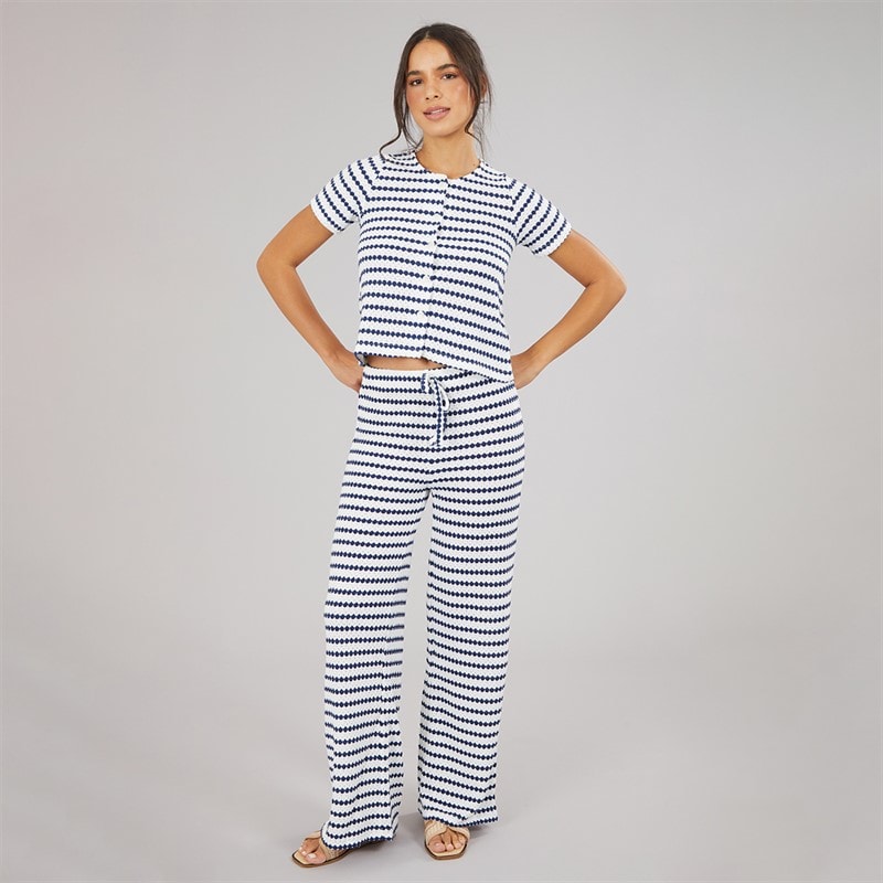 Brave Soul Womens Lynn Button Down T-Shirt Cream/Navy - Image 3