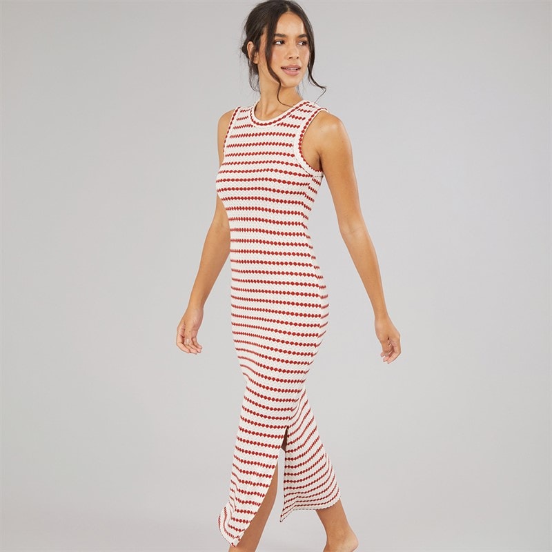 Brave Soul Womens Lynus Textured Maxi Dress Cream/Red