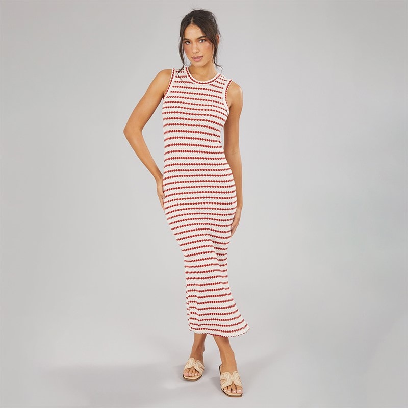 Brave Soul Womens Lynus Textured Maxi Dress Cream/Red - Image 4