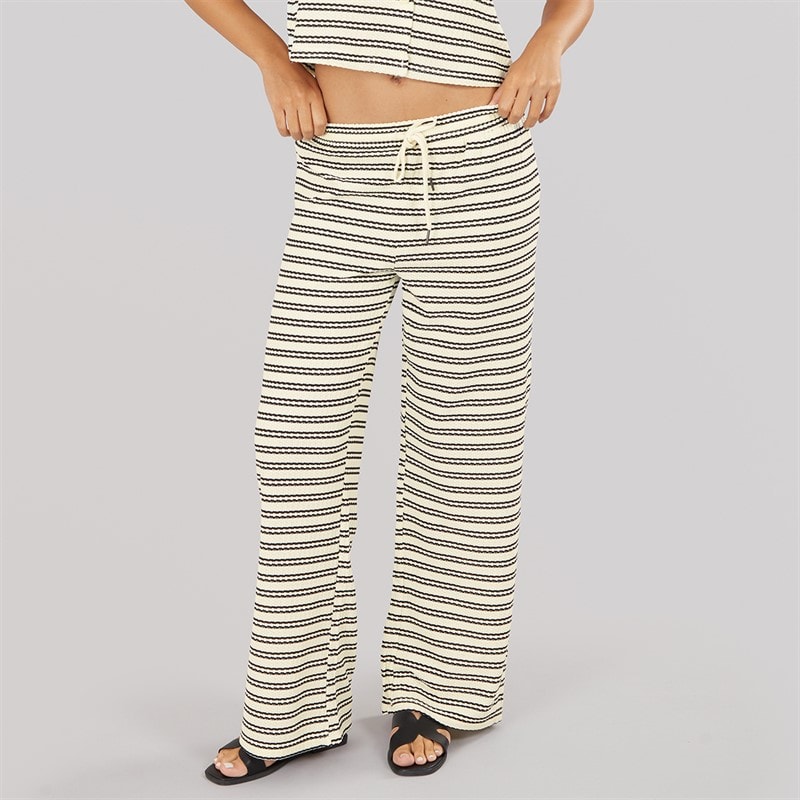Brave Soul Womens Alice Stripe Trousers Cream/Black