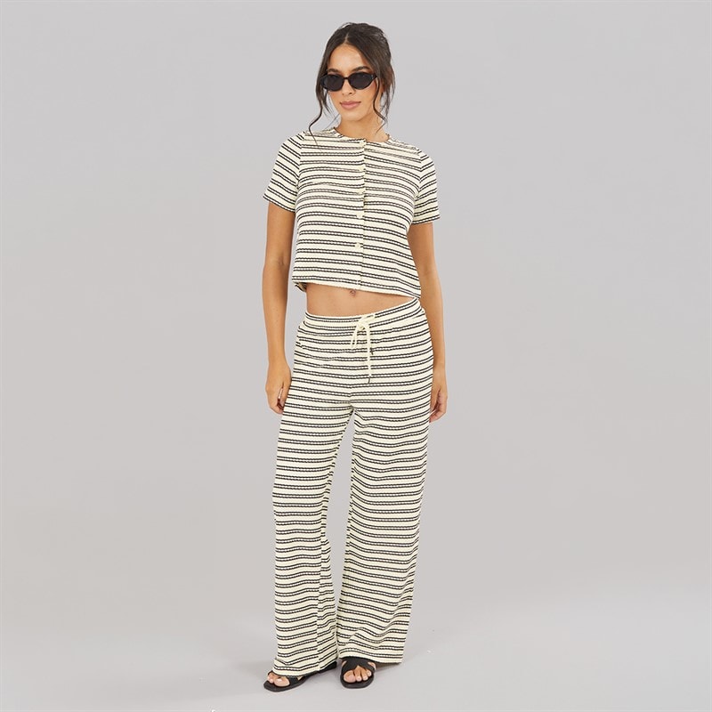 Brave Soul Womens Alice Stripe Trousers Cream/Black - Image 3