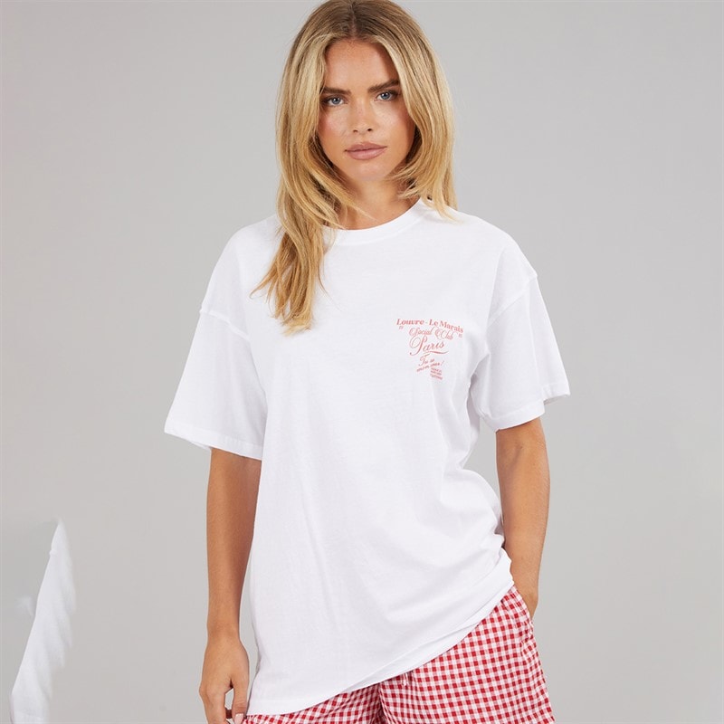 Brave Soul Womens Louvre Printed T-Shirt White/Pink - Image 2