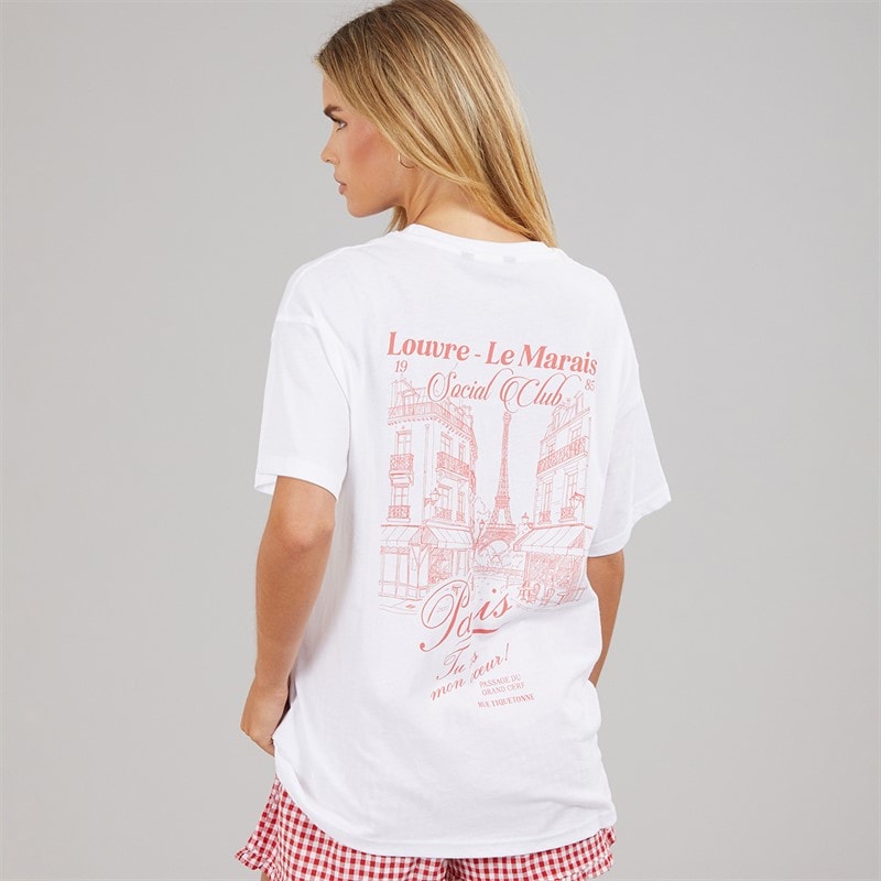 Brave Soul Womens Louvre Printed T-Shirt White/Pink - Image 3