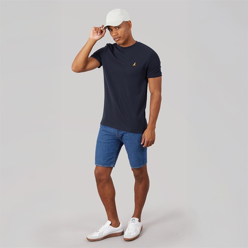 Brave Soul Mens Qunita Crew Neck T-Shirt Navy - Image 4