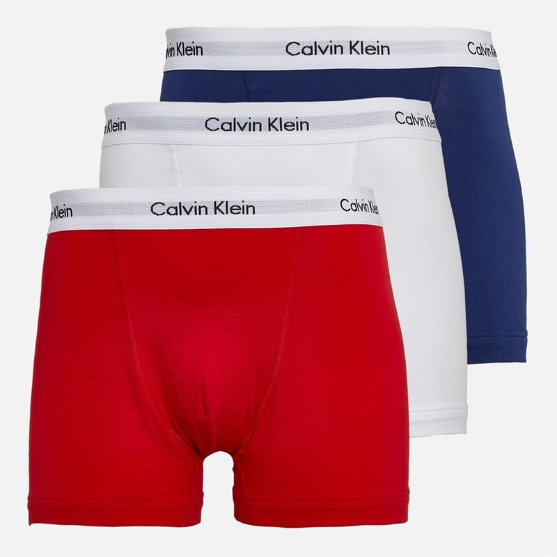 Calvin Klein Mens Cotton Stretch Three Boxer Pack Trunks White/Red - Image 1