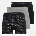 Calvin Klein Mens Cotton Stretch Three Pack Boxer Trunks Black/Grey Heather/Subdued Logo