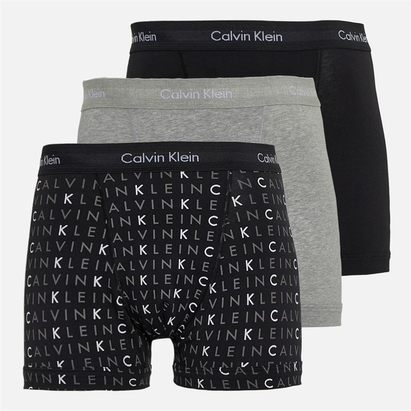 Calvin Klein Mens Cotton Stretch Three Pack Boxer Trunks Black/Grey Heather/Subdued Logo