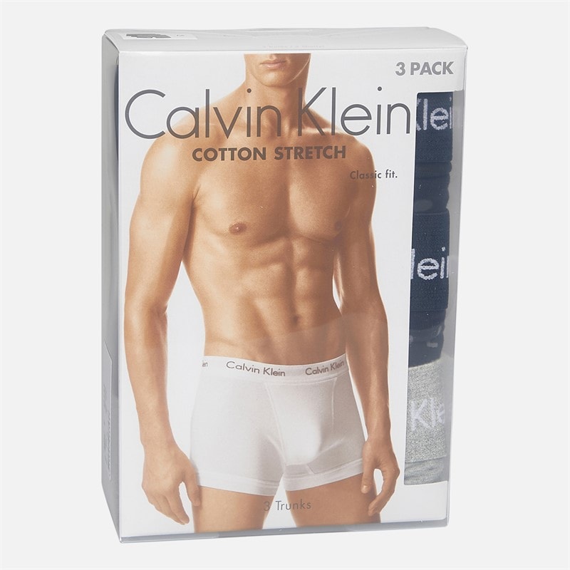 Calvin Klein Mens Cotton Stretch Three Pack Boxer Trunks Black/Grey Heather/Subdued Logo - Image 2