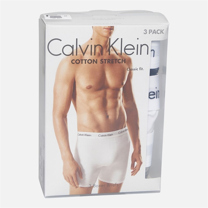 Calvin Klein Mens Cotton Stretch Three Pack Boxer Briefs Black/Grey Heather/White - Image 2