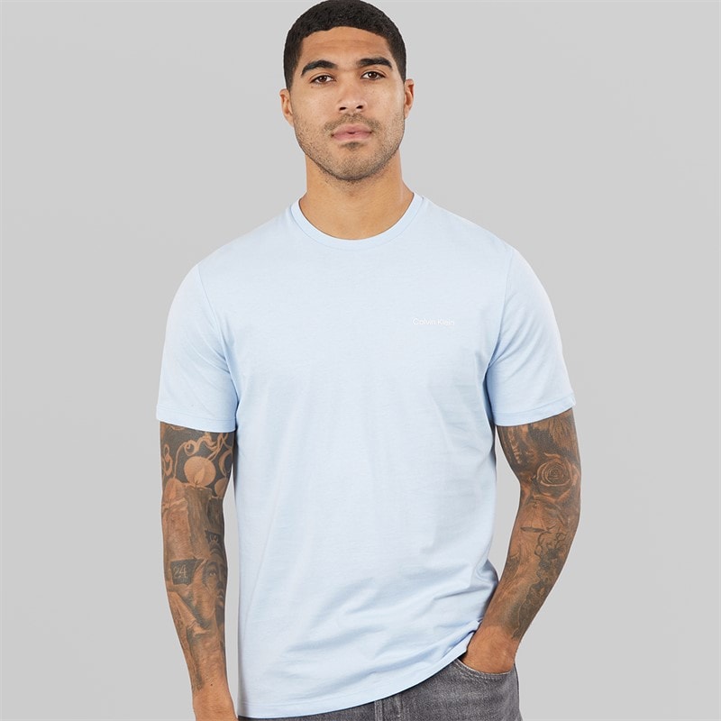 Calvin Klein Mens Micro Logo Crew Neck T-Shirt Breezy Blue