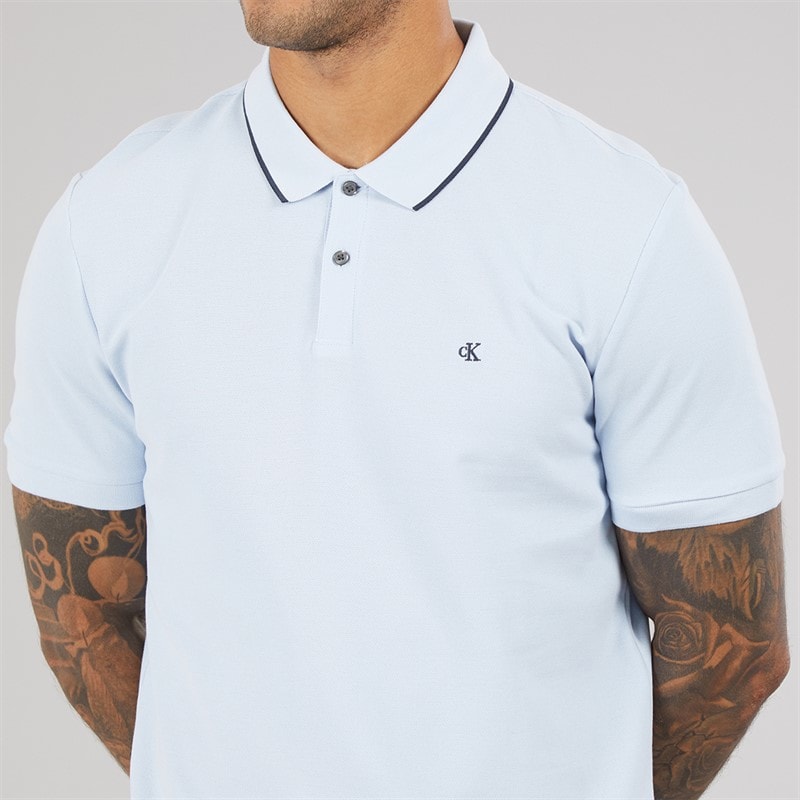 Calvin Klein Mens Short Sleeve Refined Pique Tip Polo Shirt Breezy Blue - Image 3