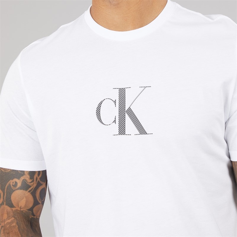 Calvin Klein Mens Short Sleeve Distress Mono Graphic T-Shirt Bright White - Image 3