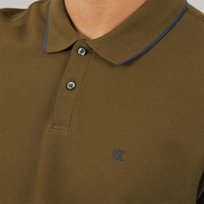 Calvin Klein Mens Short Sleeve Refined Pique Tip Polo Shirt Crude Green - Image 3