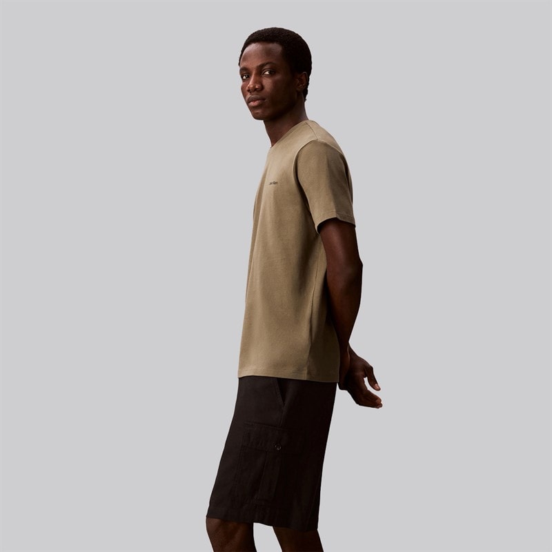 Calvin Klein Mens Micro Logo Crew Neck T-Shirt Dusty Olive - Image 4