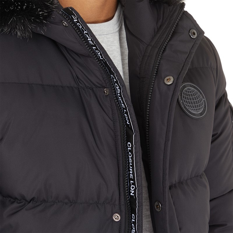 Closure London Mens Fur Hood Puffer Jacket Black - Image 3