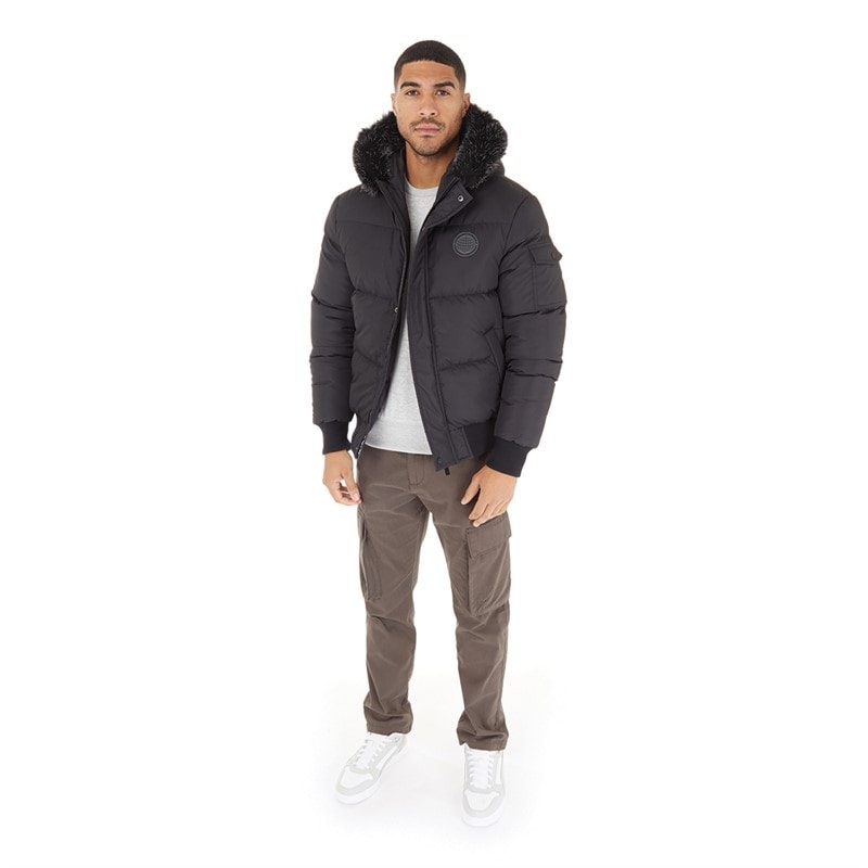 Closure London Mens Fur Hood Puffer Jacket Black - Image 4