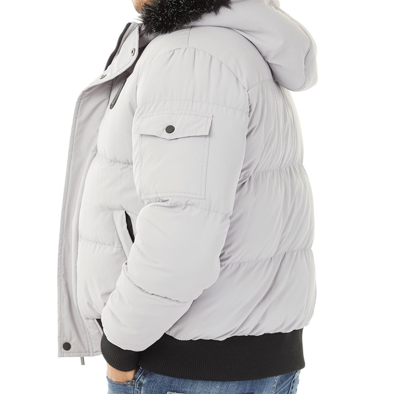 Closure London Mens Fur Hooded Short Puffer Jacket Ice Grey - Image 5