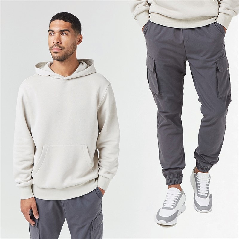 Closure London Mens Hoodie And Cargo Pants Co-Ord Set Stone/Charcoal