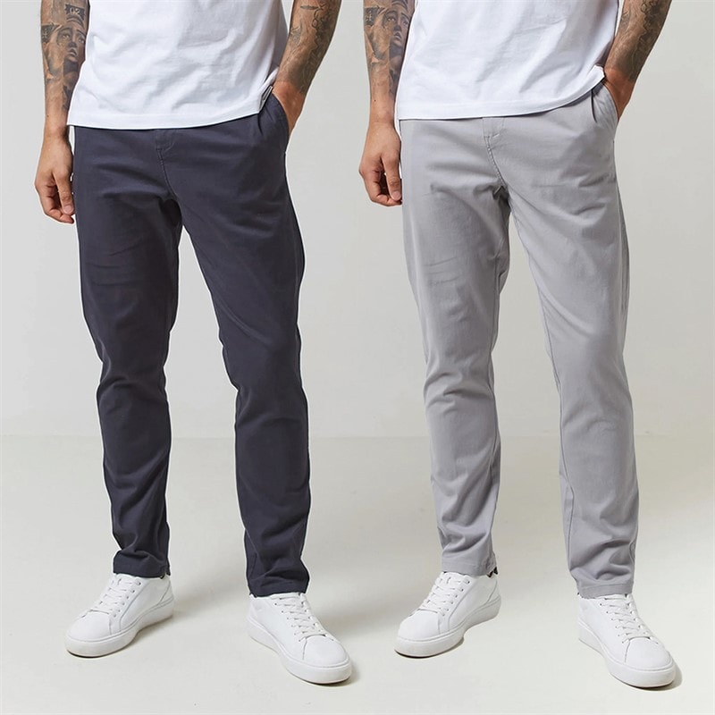 Closure London Mens Two Pack Classic Chino Pants Navy/Light Grey