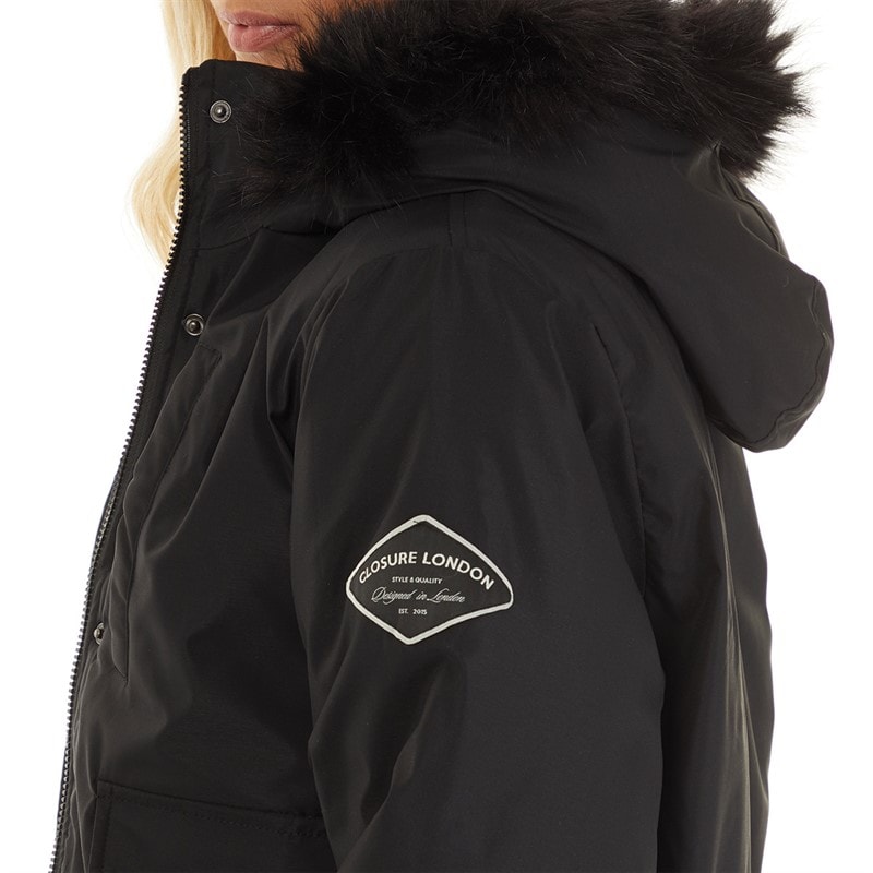 Closure London Womens Cropped Fur Parka Black - Image 3