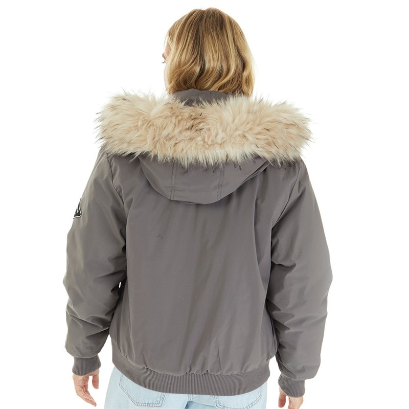 Closure London Womens Cropped Fur Parka Charcoal - Image 2
