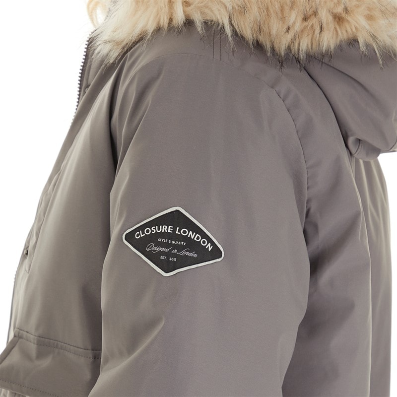 Closure London Womens Cropped Fur Parka Charcoal - Image 3