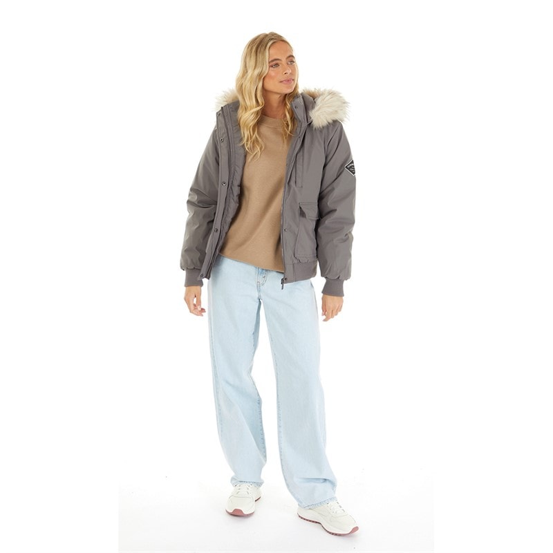 Closure London Womens Cropped Fur Parka Charcoal - Image 4