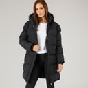 Closure London Womens Longline Faux Fur Parka With Hood Black