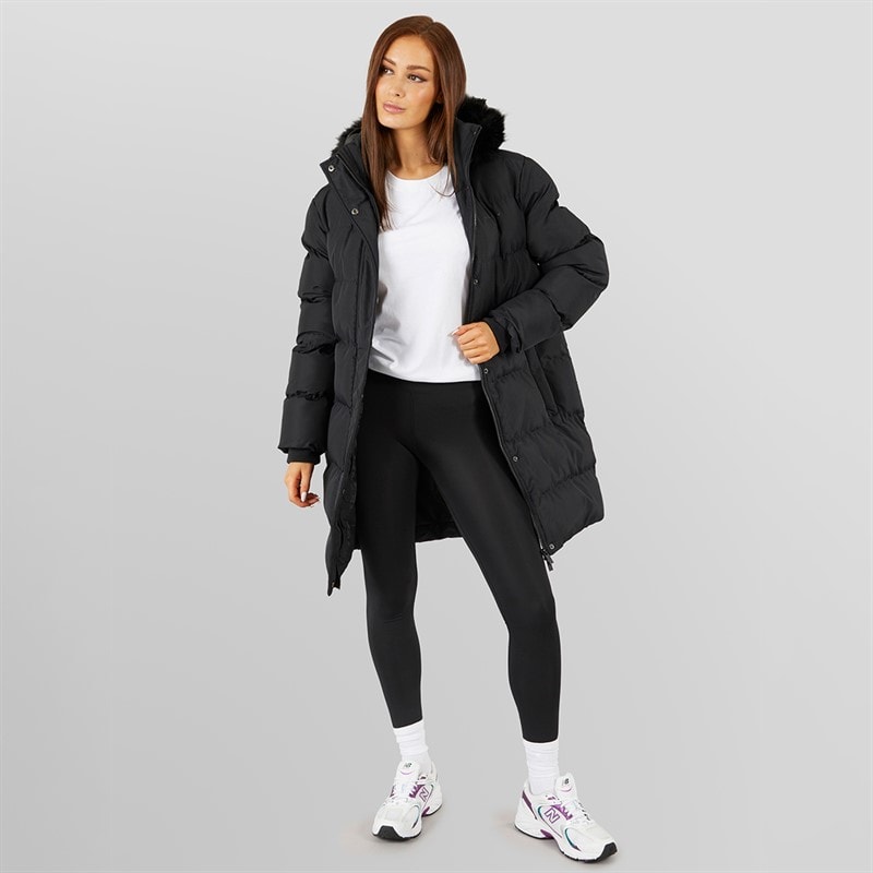 Closure London Womens Longline Faux Fur Parka With Hood Black - Image 4